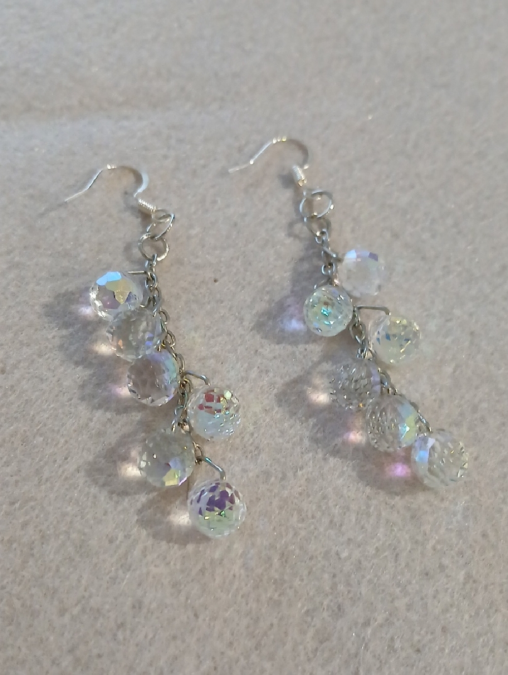 190- Aurora Crystal Drop Dangle Earrings - White Iridescent